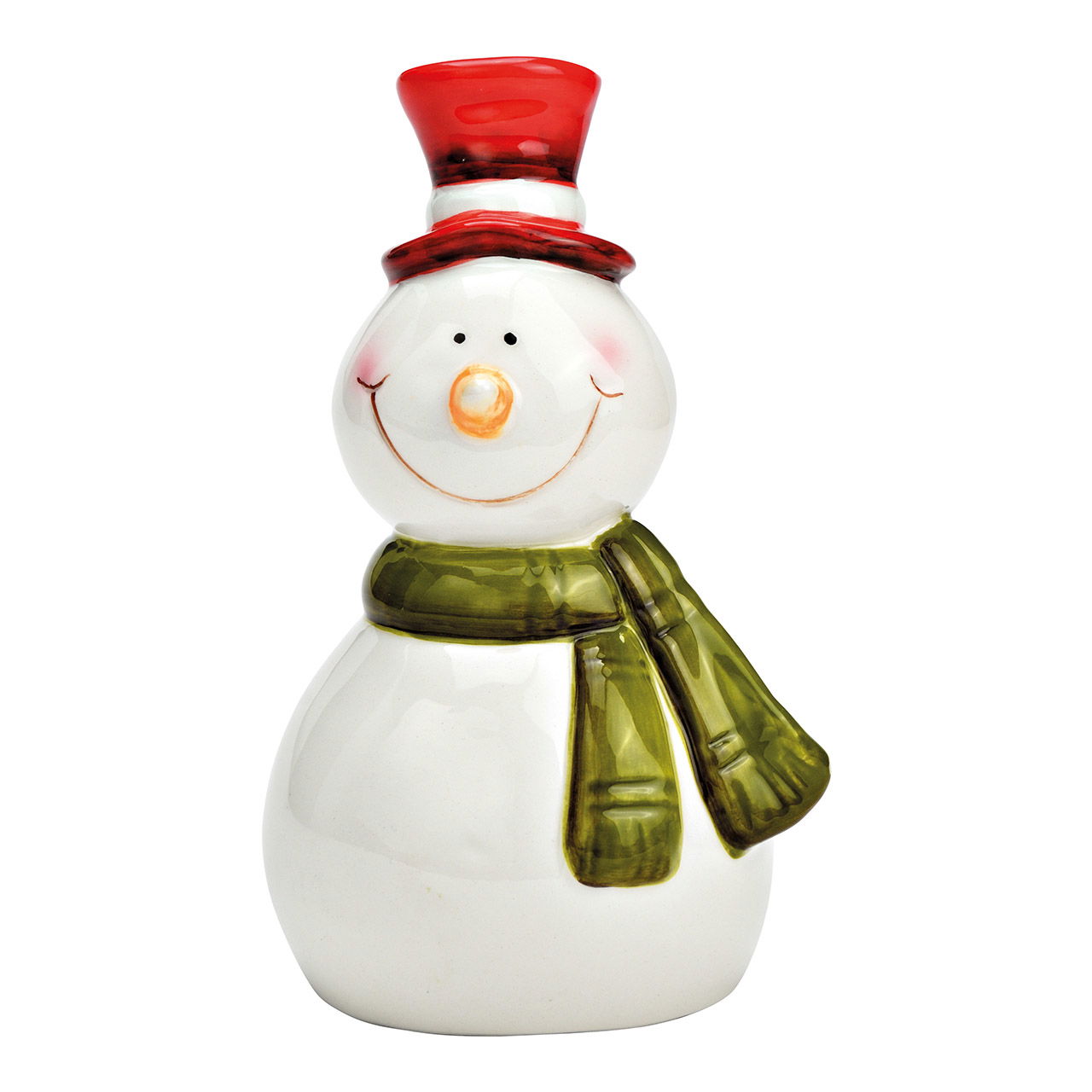 Ceramic snowman green, red, white (W/H/D) 9x15x7cm