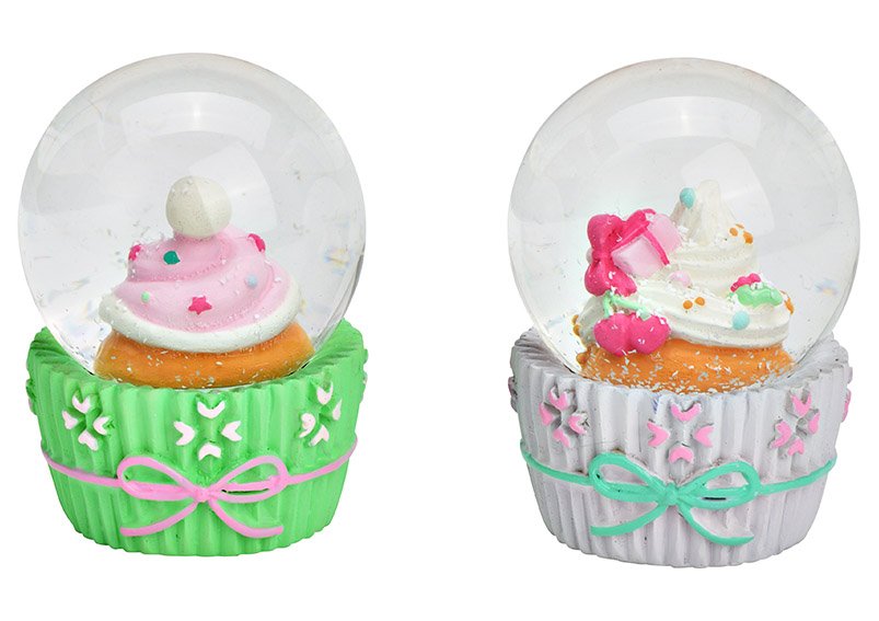 Poly snow globe cupcake colorful 2-fold, (W/H/D) 4x6x4cm