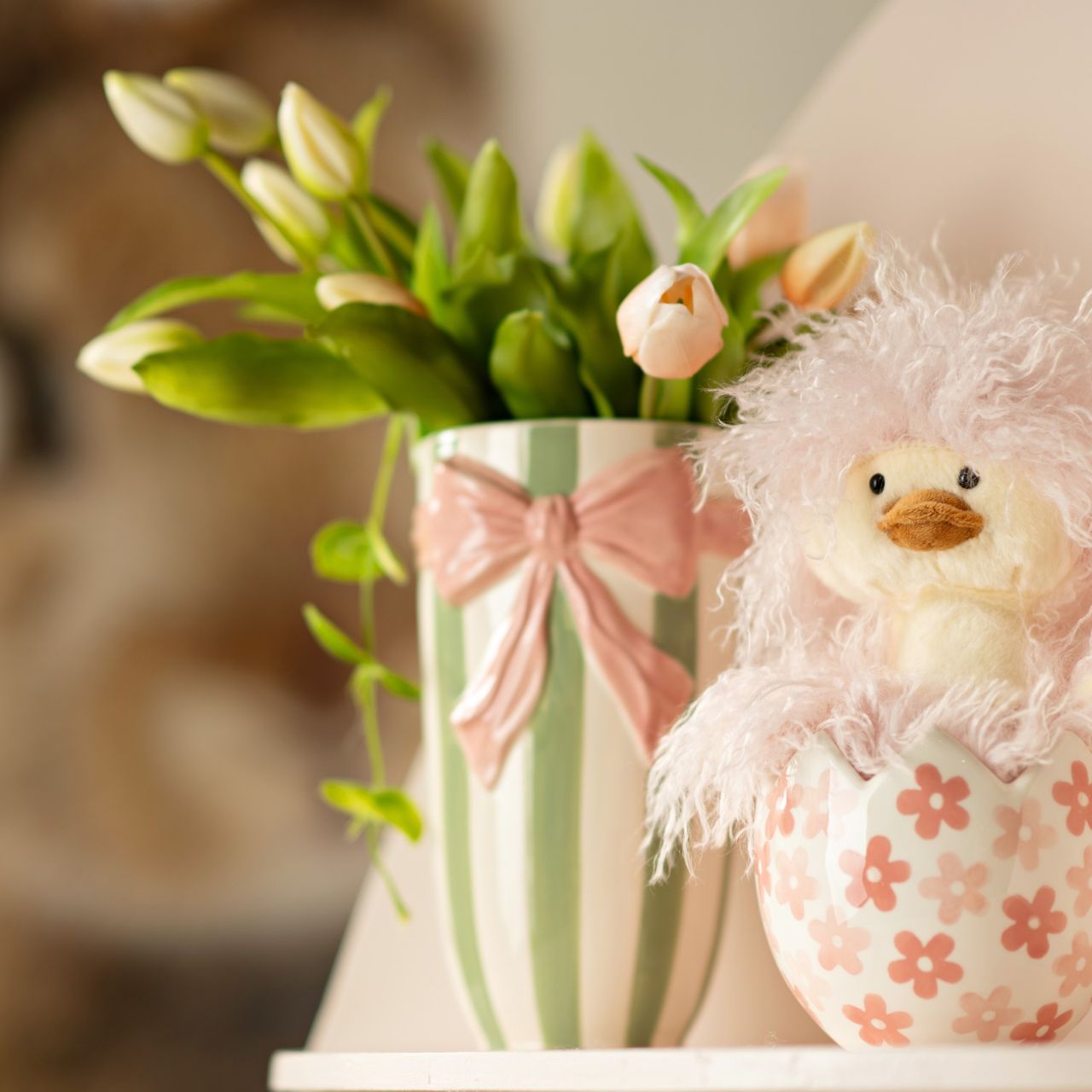 Ramo de 7 tulipas de plástico, cor-de-rosa (A) 44 cm Tulpenstrauß, rosa Blüten, grüne Blätter, gebundener Strauß