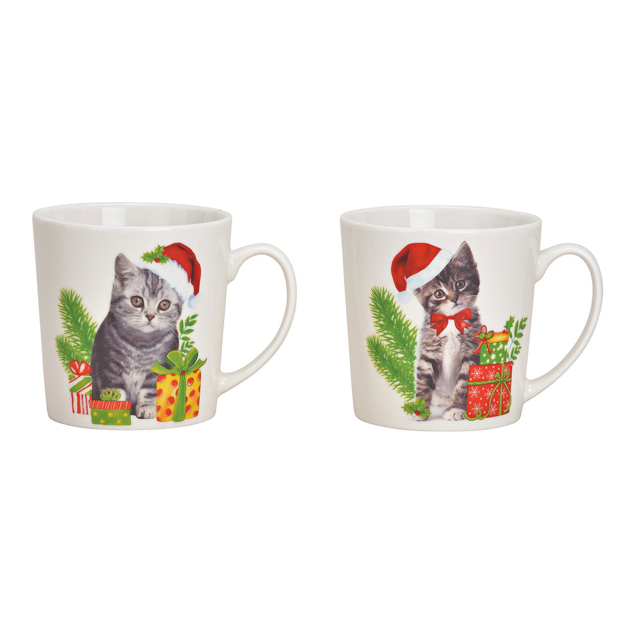 Jumbo mok Kerstmis kat, porselein wit 2-voudig, (B/H/D) 13x10x10cm 480ml