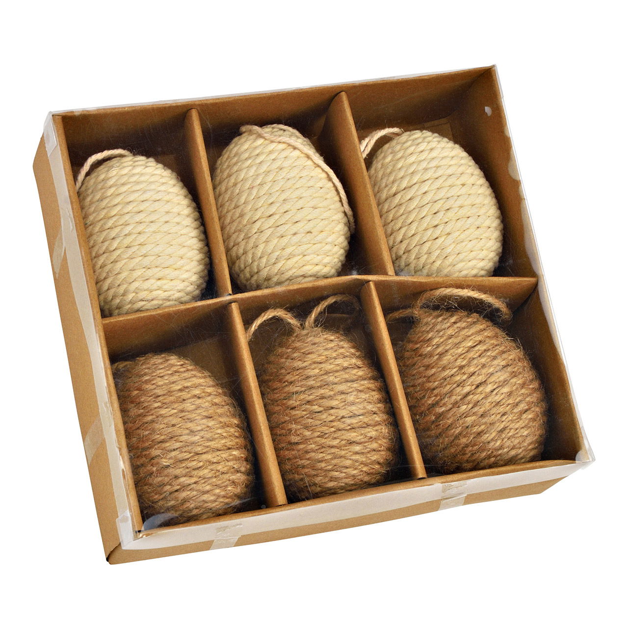 Hänger Eier aus Kunststoff/Jute 12er Set, Braun/Weiß (B/H/T) 6x7x6cm