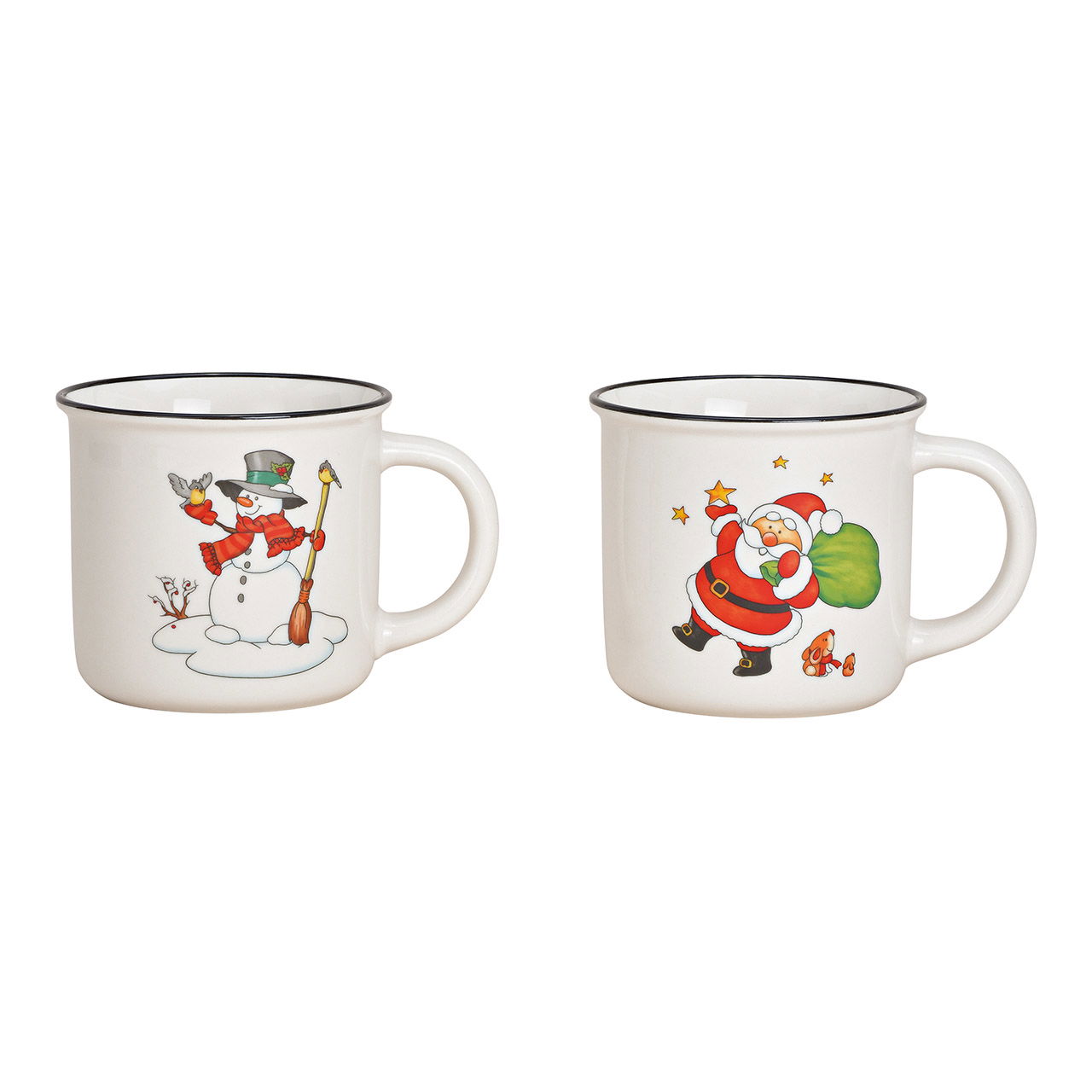 Mok Father Christmas, sneeuwpop decor in porselein wit 2-voudig, (w/h/d) 13x9x9cm 355ml