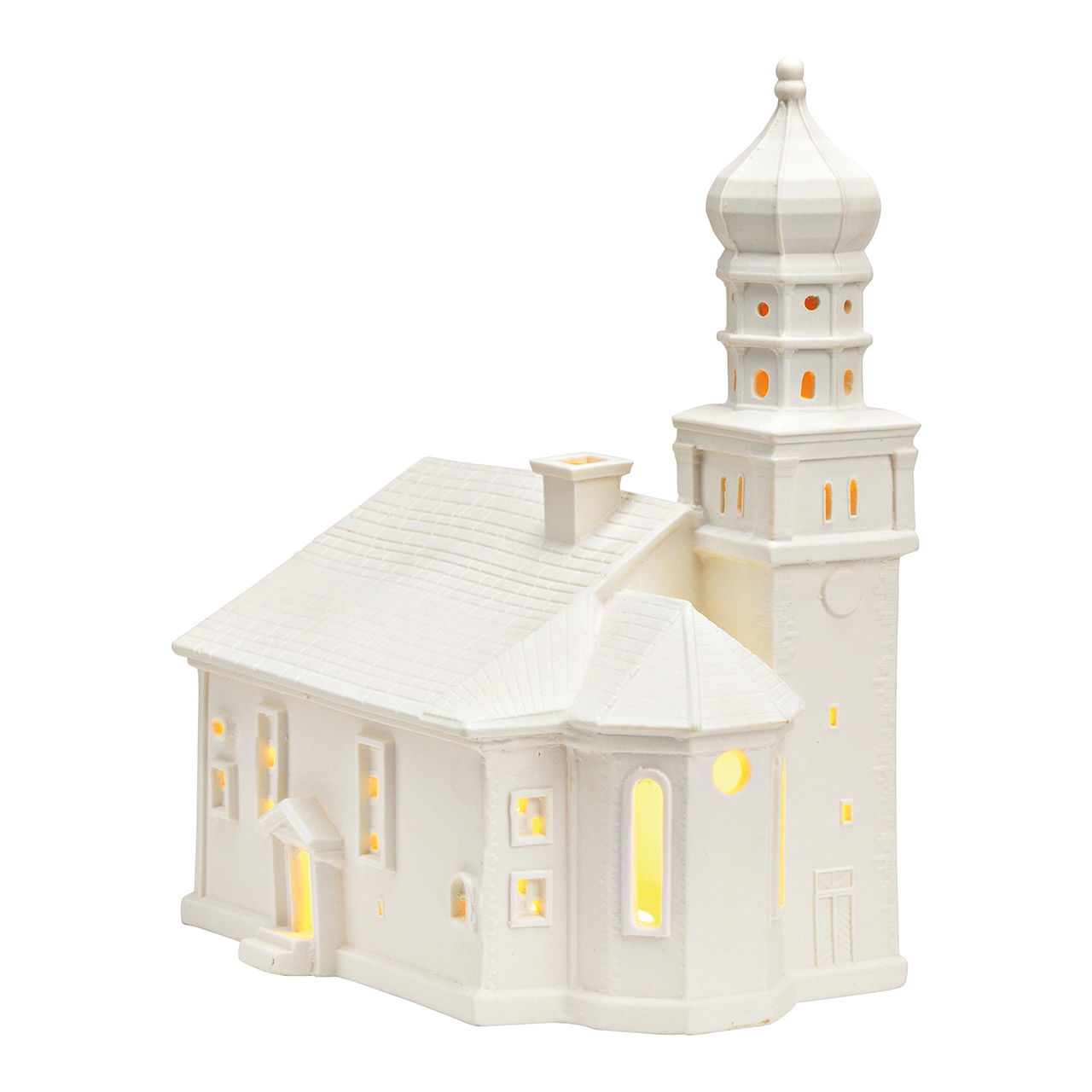 Maison lumineuse Église Wasserburg en porcelaine blanche (L/H/P) 16x24x19cm