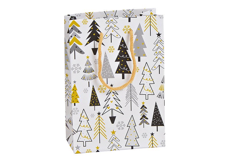 Sacchetto regalo decorazione foresta d'inverno di carta/cartone bianco (L/H/D) 11x16x6cm