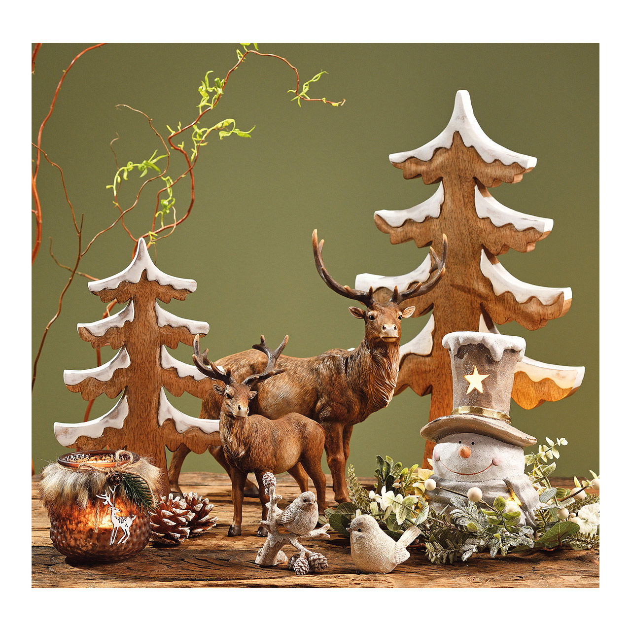 Wooden Christmas tree with snow Brown (W/H/D) 38x60x7cm