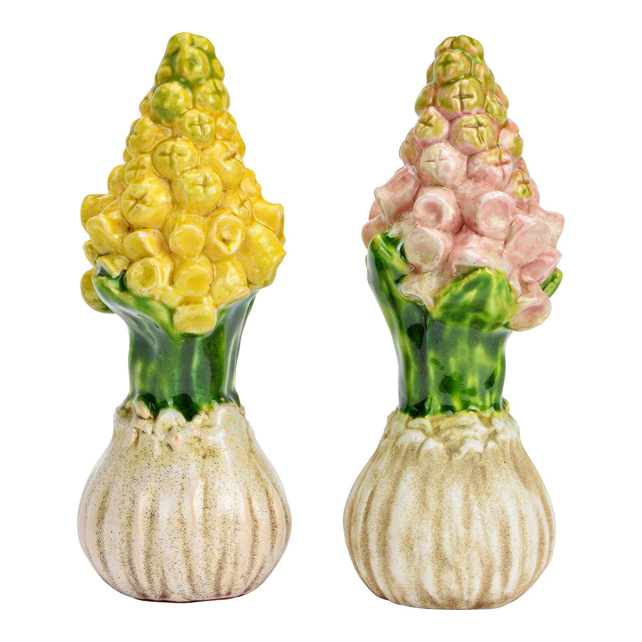 Fiore giacinti a bulbo in gres, doppio, giallo/rosa (L/H/D) 5x15x5cm Maiskolben, Kunststofffigur, Dekorfigur, gelb, rosa