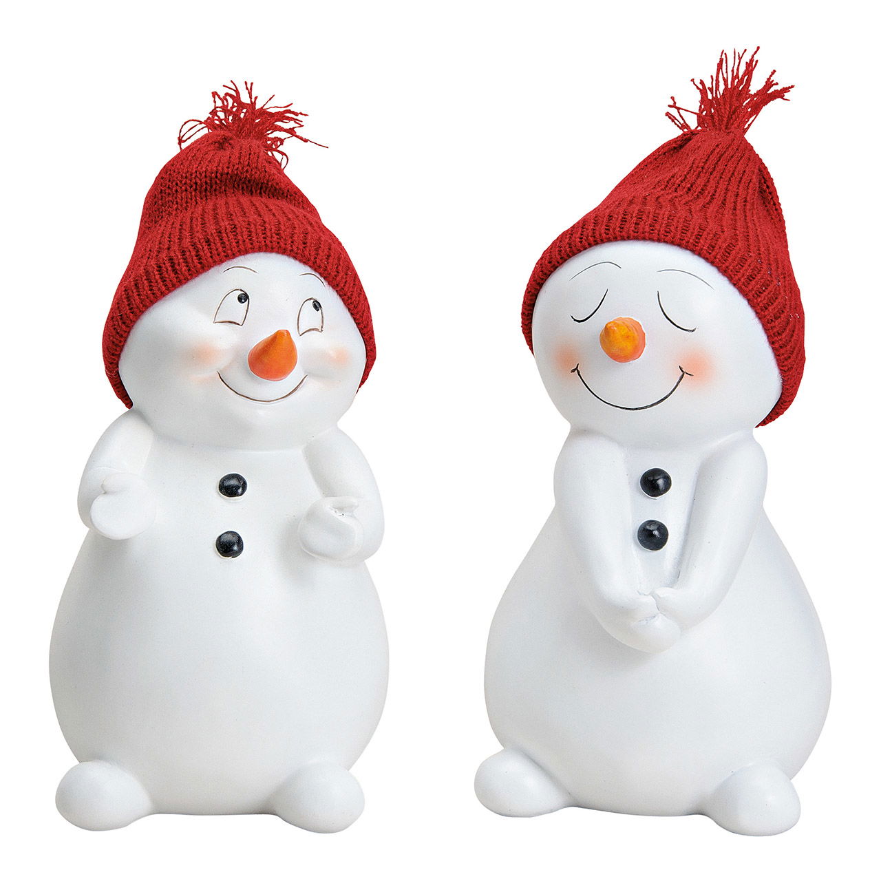 Snowman with red strickhat, poly white, 2 asst. (b/h/t) 12x19x12cm