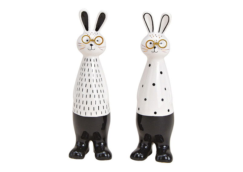 Hase mit Brille aus Keramik Weiß, schwarz 2-fach, (B/H/T) 7x20x6cm