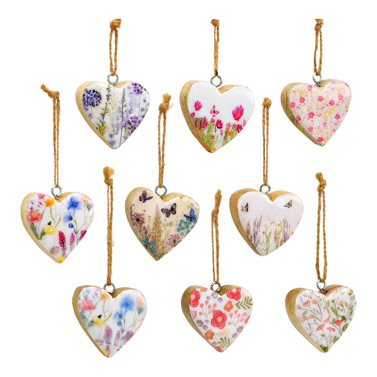 Hanger hart bloemdecoratie van mangohout, 9-voudig, naturel (B/H/D) 5x5x2cm 60st. in pot Zubehor, Schmuck, Medaillon, Anhänger