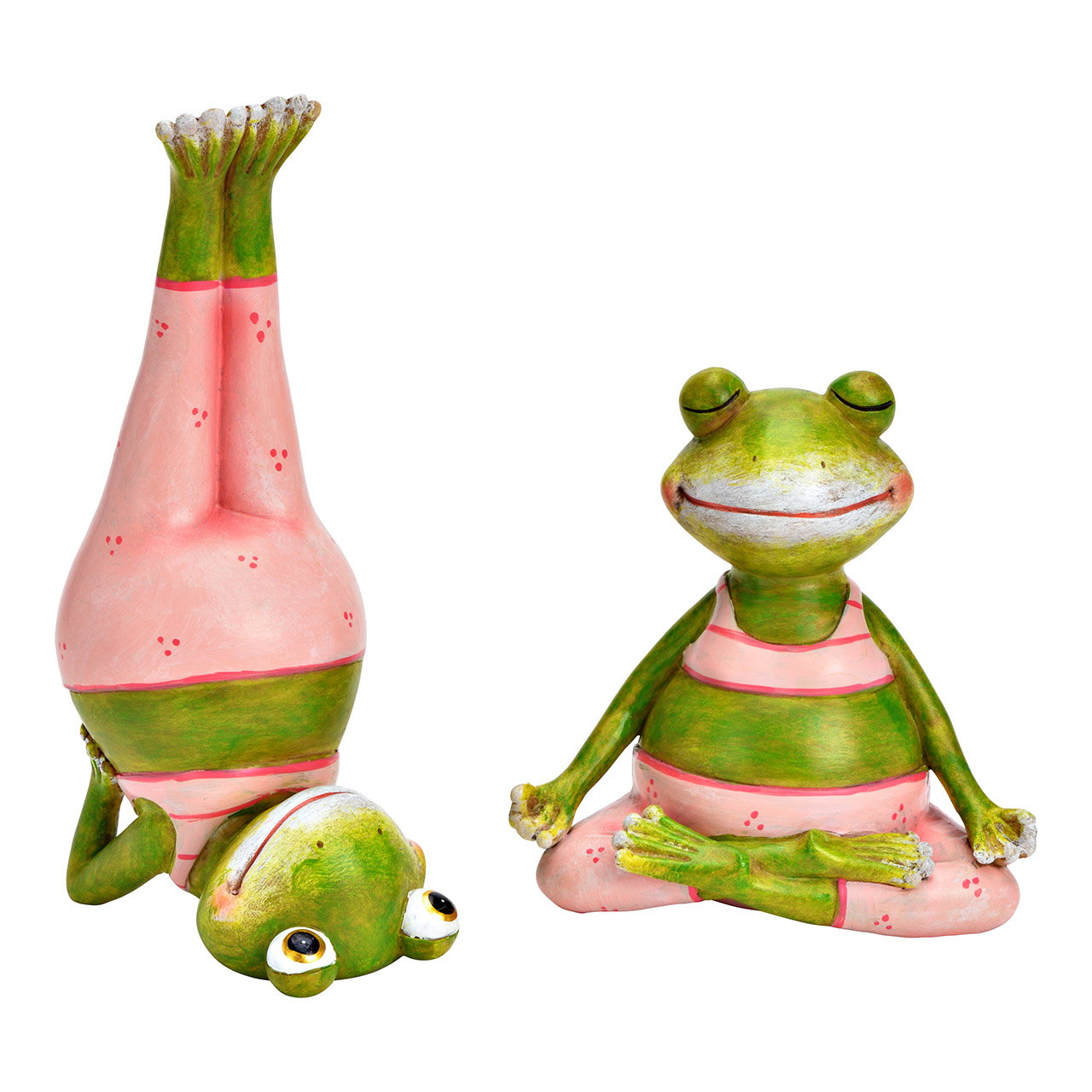 Grenouille de yoga en poly, 2 fois, vert (L/H/P) 11x11x7cm Figur, Krug, Frosch, Töpferei, Person