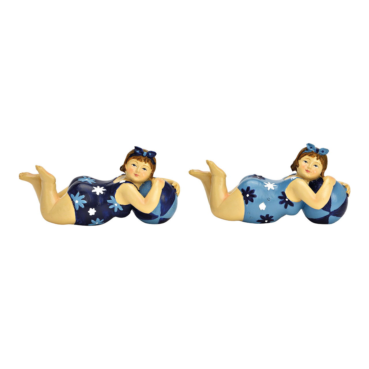 Femme en maillot de bain couchée en poly bleu 2 fois, (L/H/P) 11x5x4cm