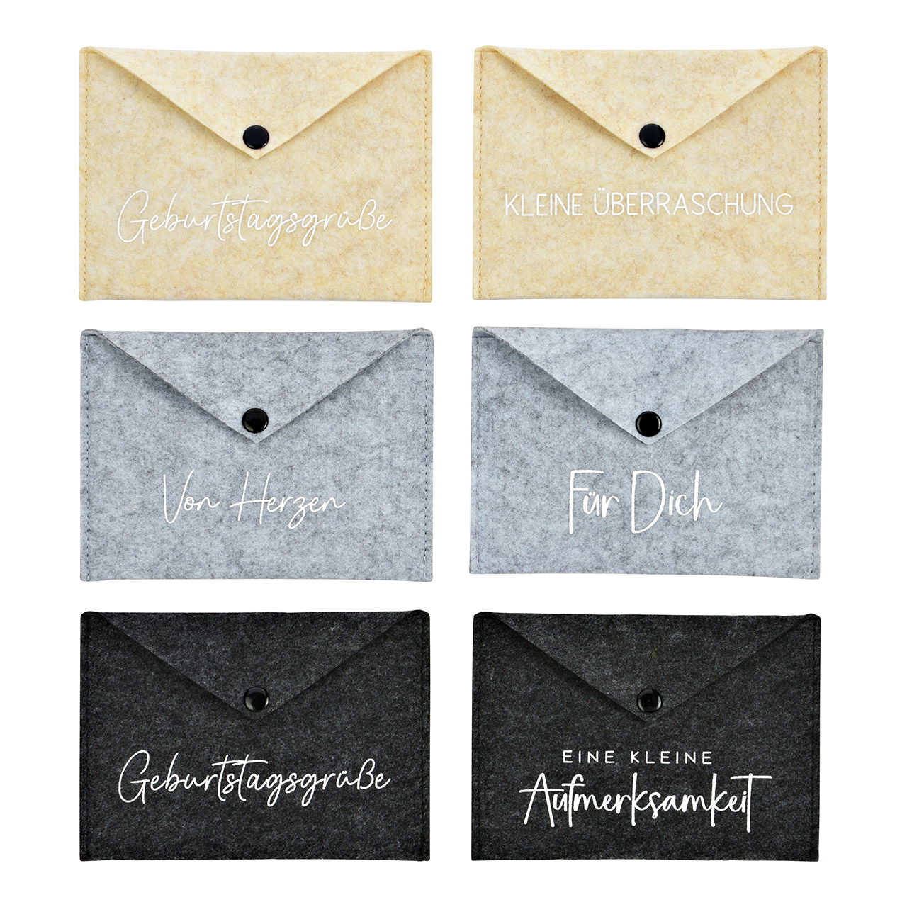 Umschlag mit Sprüchen aus Filz, 2mm, 6-fach, Grau/Dunkelgrau/Beige (B/H/T) 17x12x1cm Umschlag mit Sprüchen aus Filz, 2mm, 6-fach, Grau/Dunkelgrau/Beige (B/H/T) 17x12x1cm