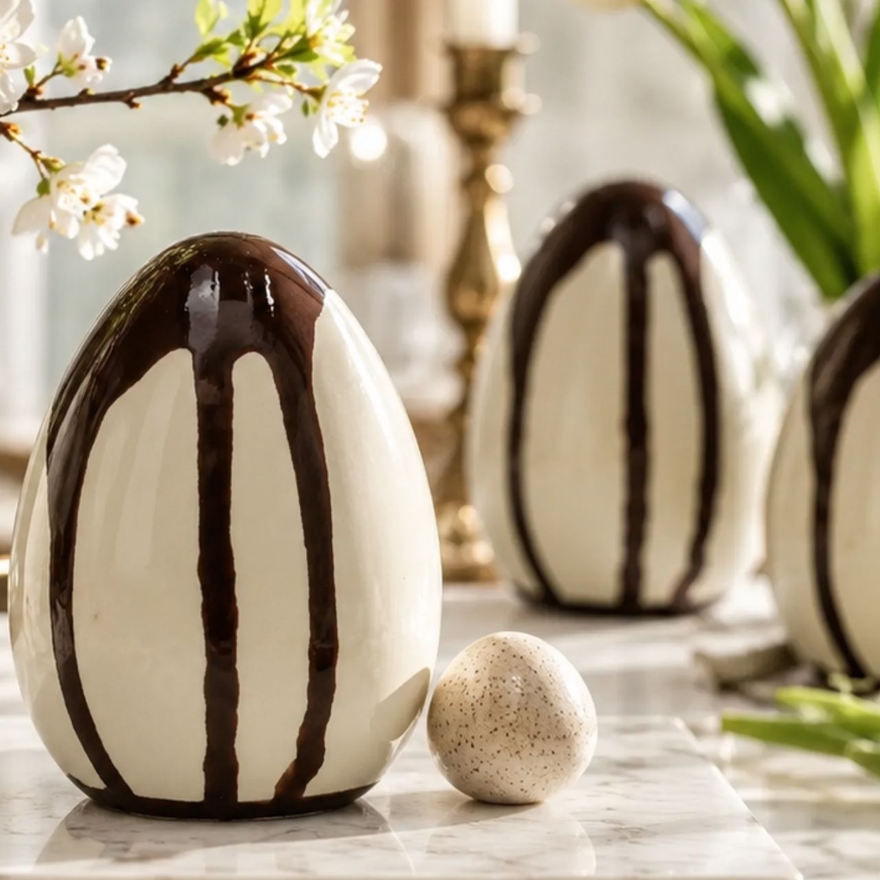 Ostern aus Keramik, Keramische Vase, Schokoladenbraun Streifen, Egg-shaped vase, Dekor-Objekt