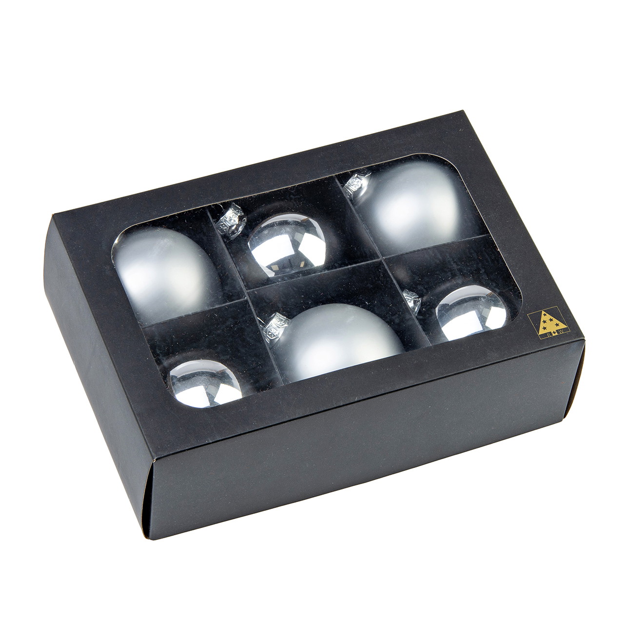 Weihnachtskugel RW_16345 aus Glas Silber 6er Set (B/H/T) 8x8x8cm Weihnachtskugeln, Baumschmuck, Spiegelglanz, Silber, Set