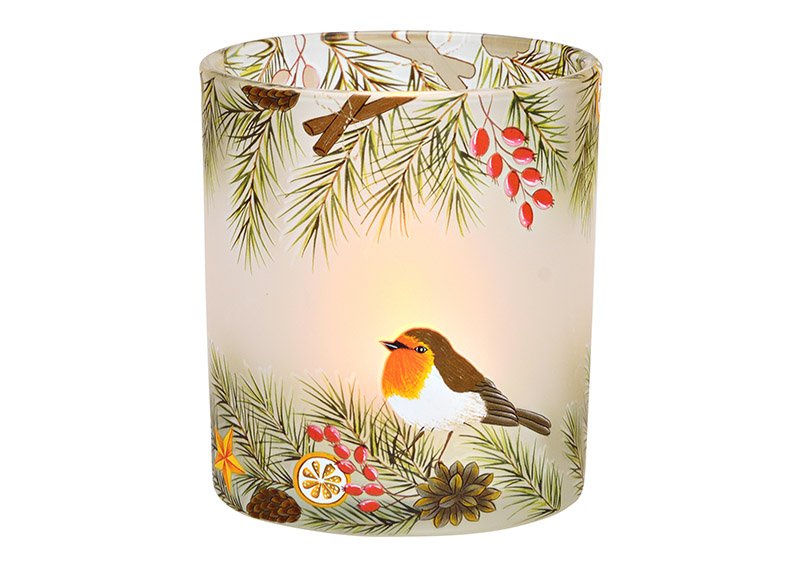 Lanterna porta tealight abete uccello in vetro bianco (L/H/D) 7x8x7cm