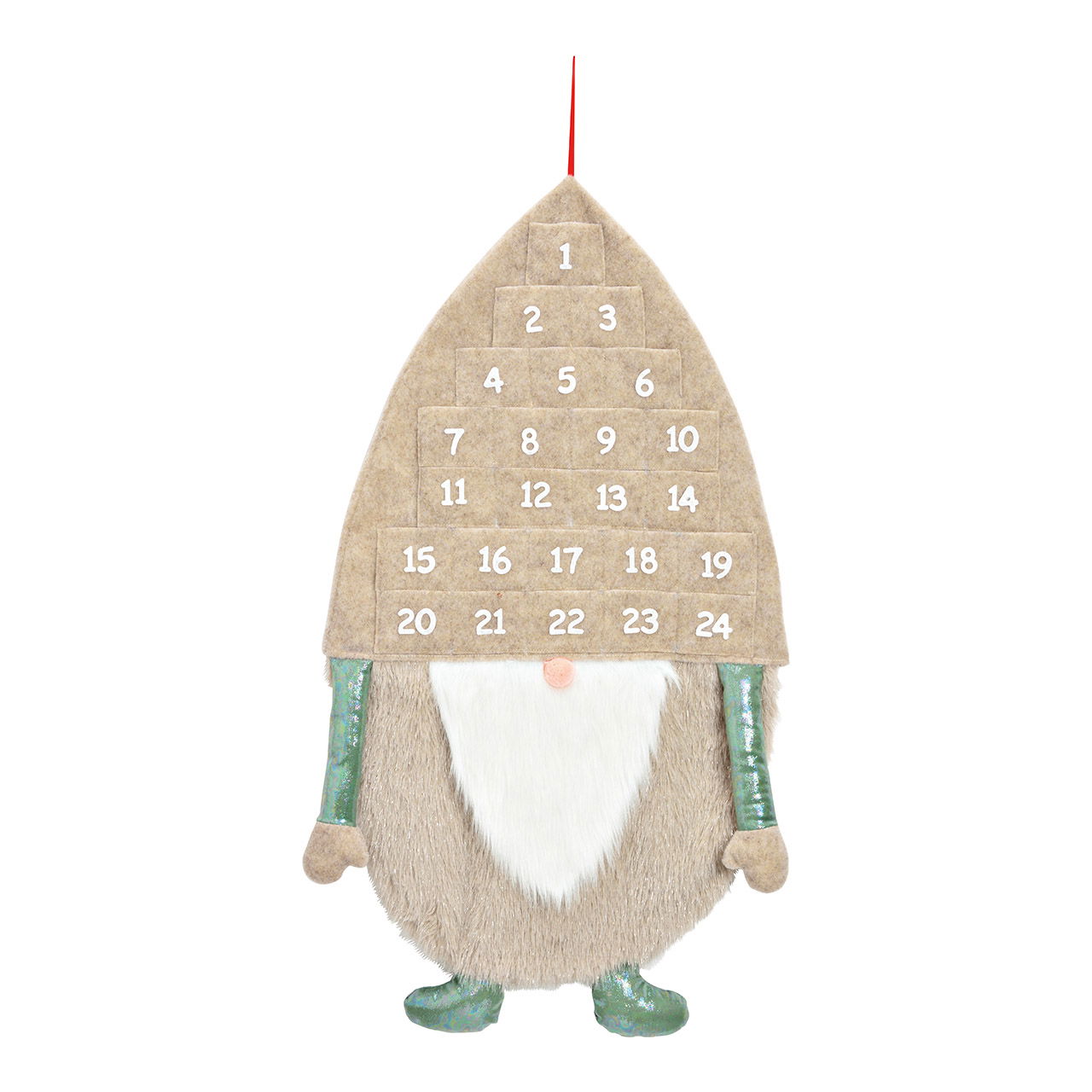 Calendrier de l'avent lutin en textile, beige/vert (L/H/P) 49x86x4cm Calendrier de l'avent lutin en textile, beige/vert (L/H/P) 49x86x4cm