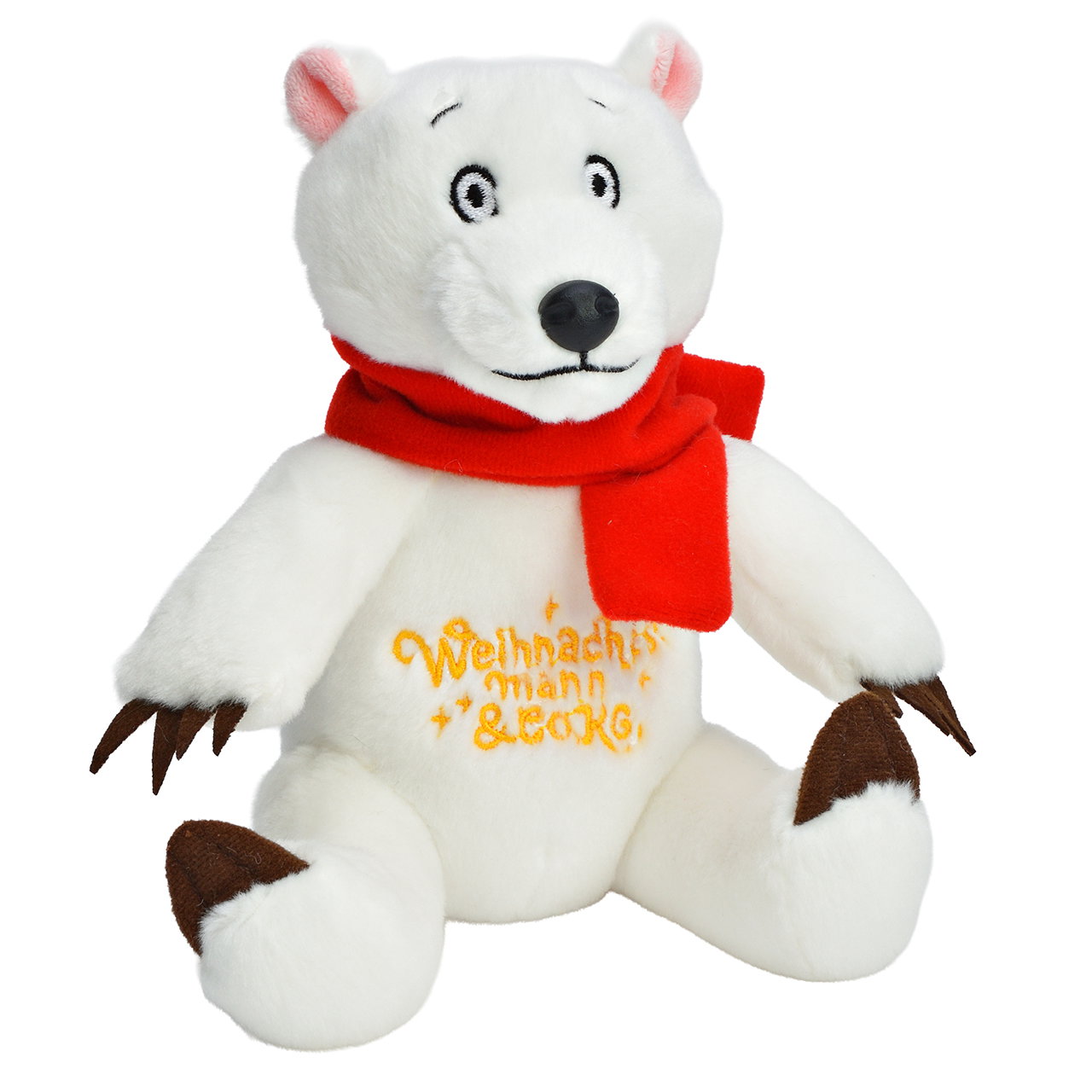 Weihnachtsmann & Co. KG Plüsch Bär Balbo aus Plüsch Weiß (B/H/T) 18cmH 100% Polyester Plüschtier, Polar Bär, Roter Schal, Weiße Fell, Stickerei Text