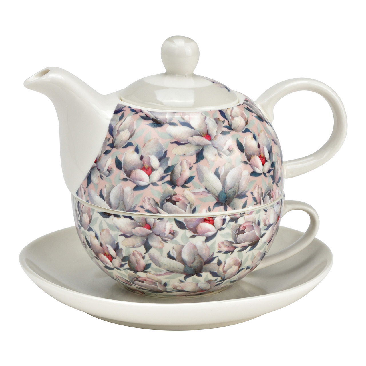 Teekannen Set Magnolie-Blumen Dekor 3-er Set, aus Porzellan beige (B/H/T) 15x16x15cm 400ml/250ml Teekannen Set Magnolie-Blumen Dekor 3-er Set, aus Porzellan beige (B/H/T) 15x16x15cm 400ml/250ml