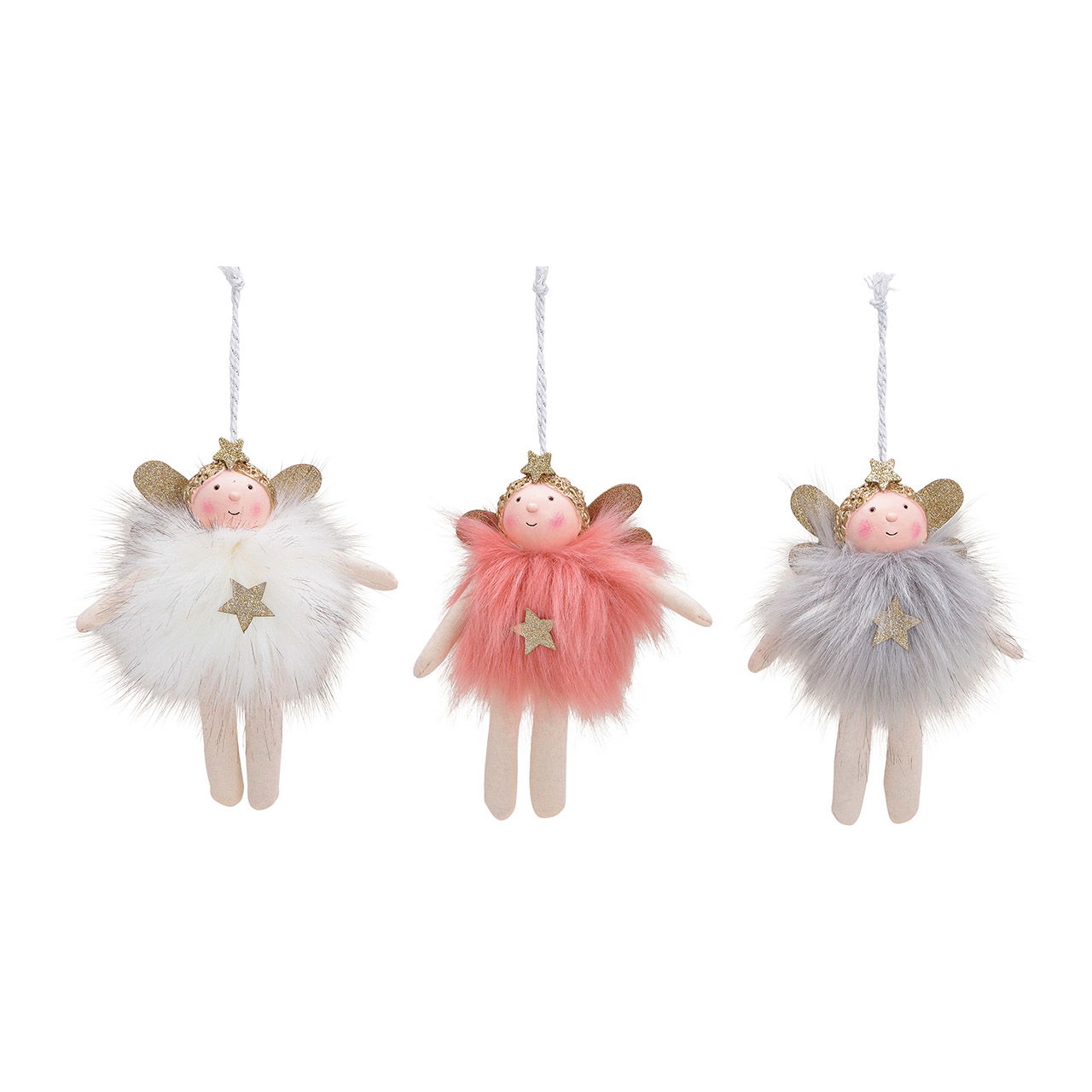 Hanger angel textile pink/rose white/grey 3-asst. 7x16x7cm