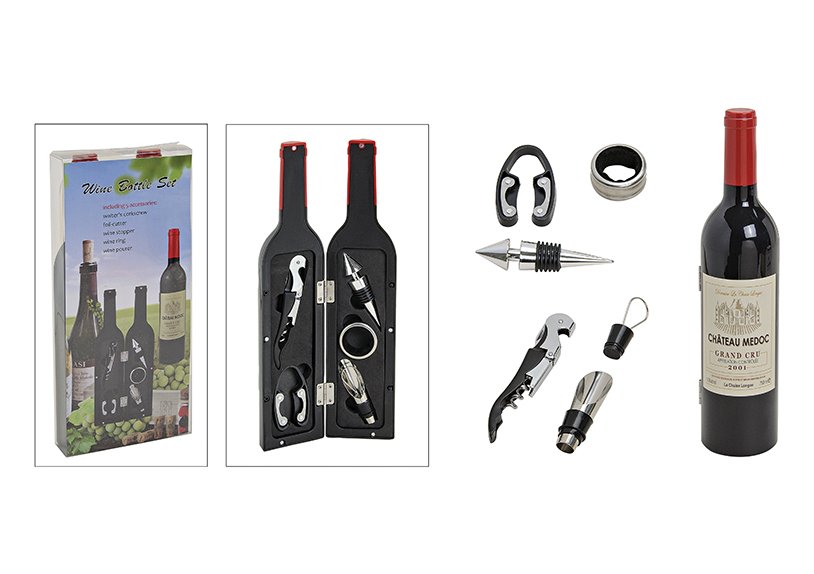 Set cadeau bouteille en plastique, accessoires pour le vin 5 pièces, (H) 32 cm x 7 cm Ø
