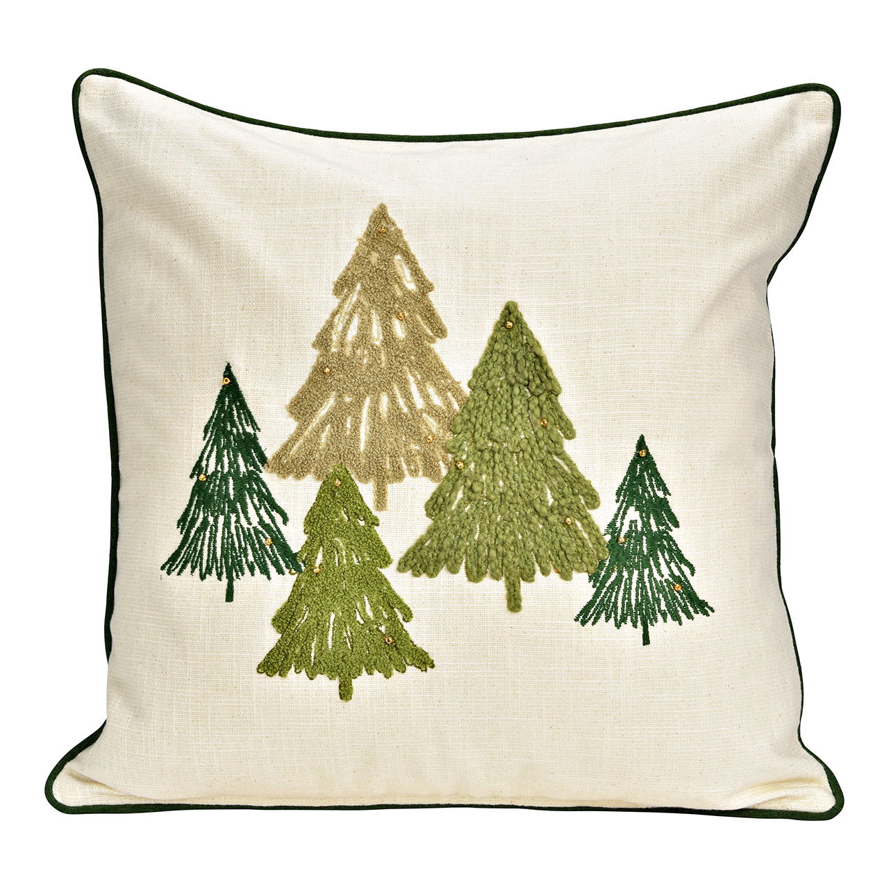 Kissenbezug gestickt mit Tannenbaum aus Baumwolle, Beige (B/H) 45x45cm Kissen, Dekoration für Zuhause, Pflanze, Baum
