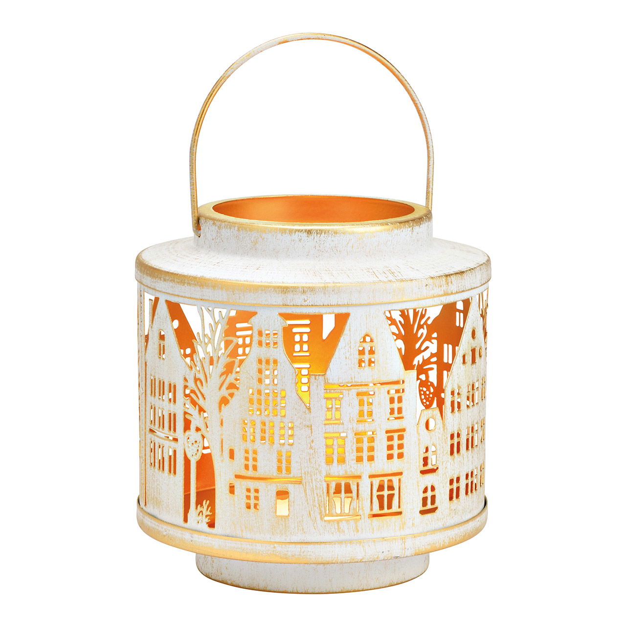 Metal townhouse lantern white (W/H/D) 17x18x17cm