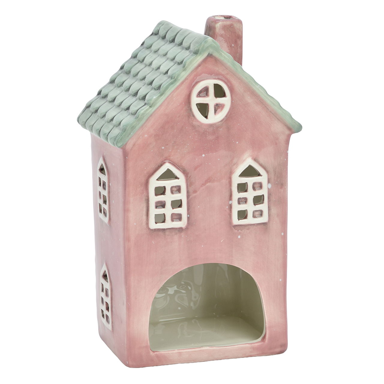 Windlicht Haus aus Keramik Pink/Rosa (B/H/T) 10x19x7cm Essen, Süßigkeiten, Plätzchen