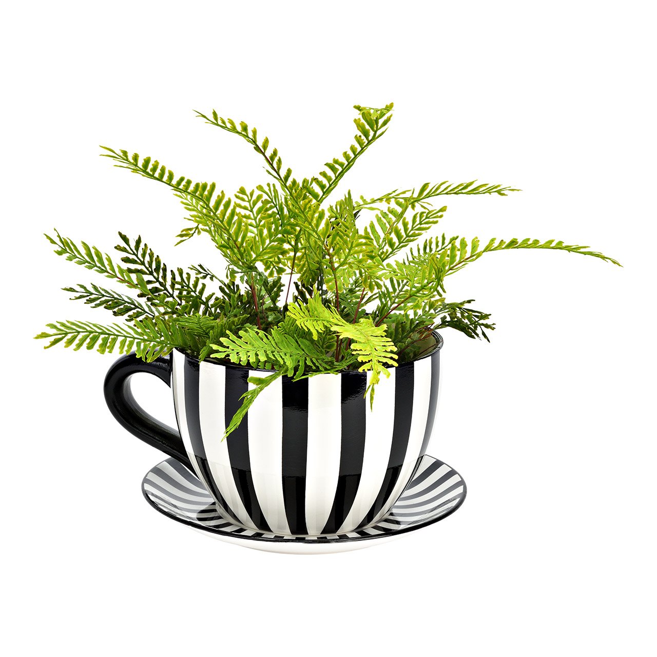 Blumentopf Tasse gestreift aus Keramik, Schwarz/Weiß (B/H/T) 34x16x28cm