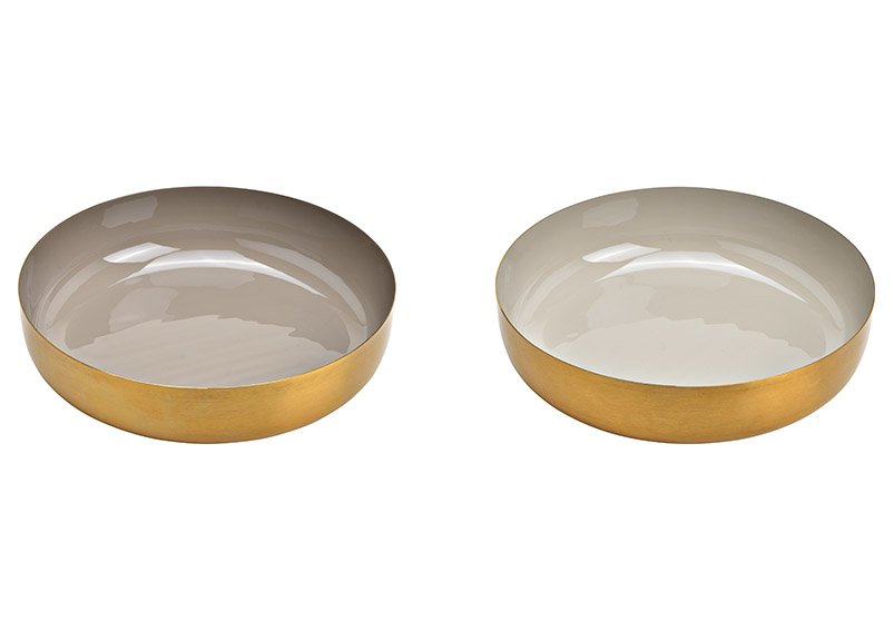 Metal bowl gray, gold 2-fold, (W/H/D) 22x5x22cm