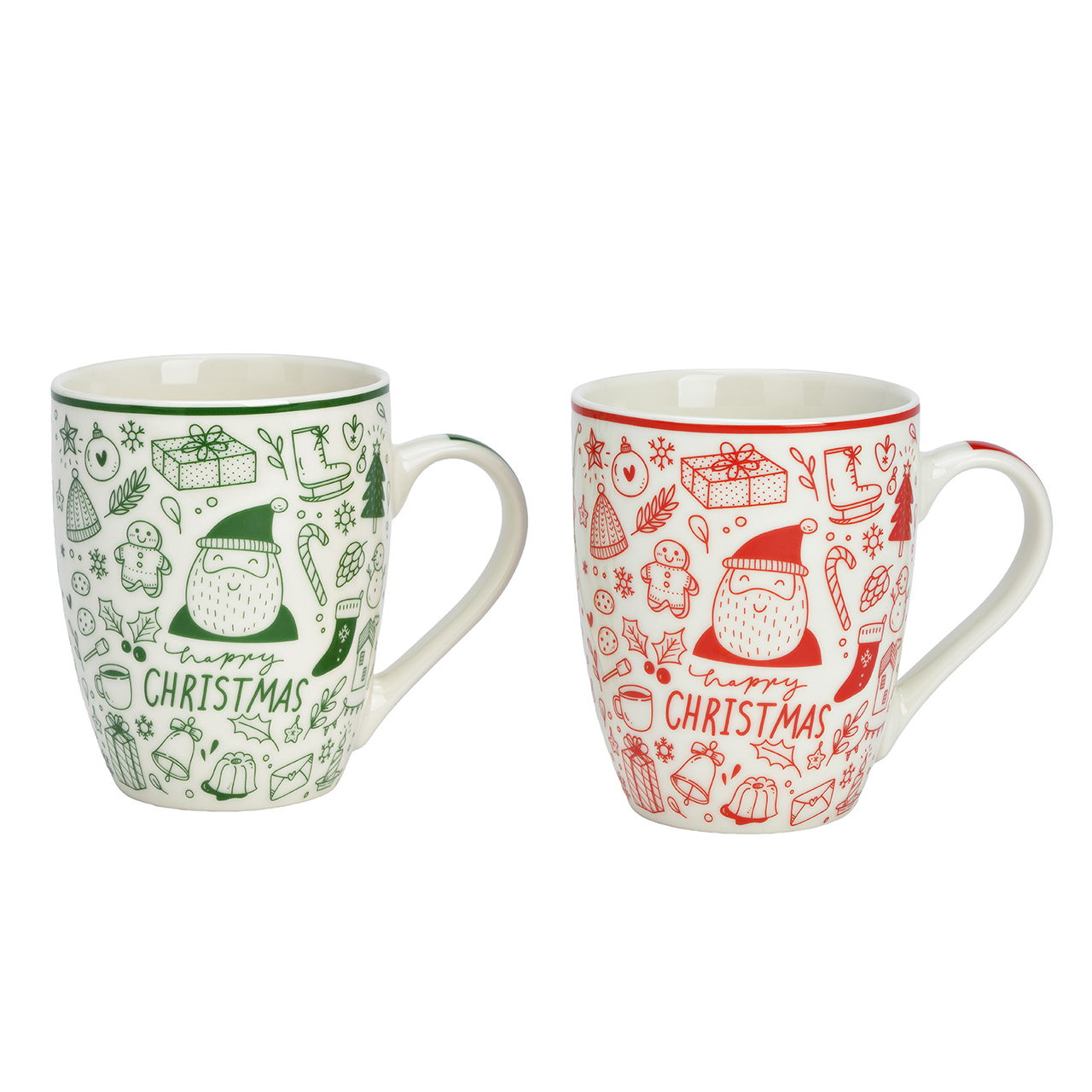 Becher Weihnachtsmann aus Porzellan Grün 2-fach sortiert (B/H/T) 12x10x8cm 400ml Pokal, Kunst, Porzellan, Töpferei