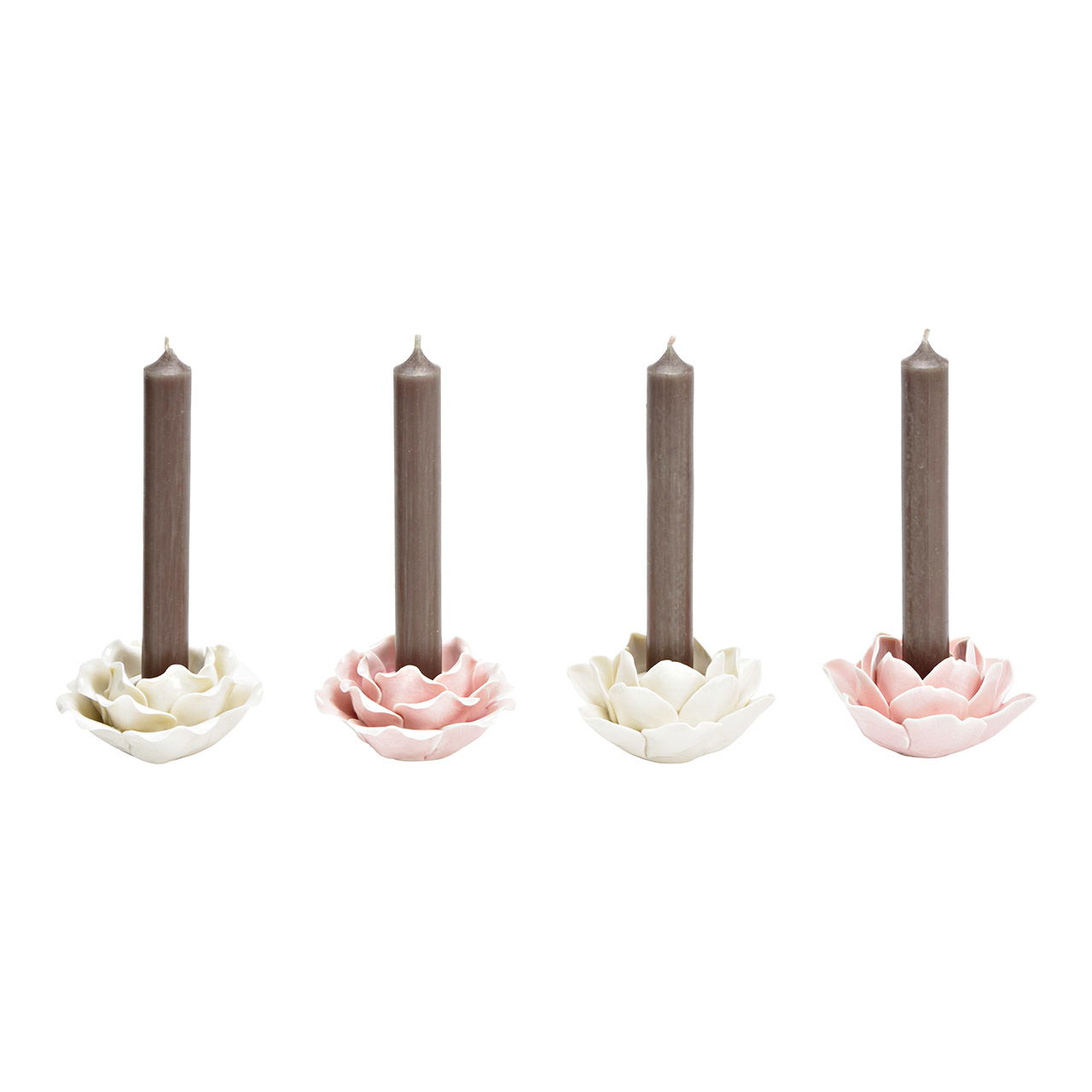 Candlestick flower ceramic white, pink 4-fold, (W/H/D) 10x5x10cm