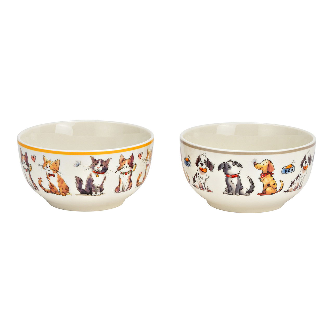 Bowl cat/dog decor made of porcelain, 2-fold, colorful (W/H/D) 12x7x12cm