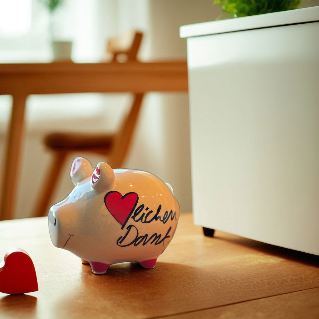 KCG Sparschwein "Herzlichen Dank!" aus Keramik, Weiß/Rot (B/H/T) 12,5x9x9cm Kleinschwein Sparschwein