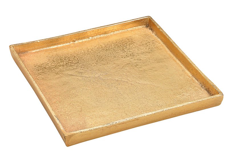 Assiette carrée en métal doré (L/H/P) 25x2x25cm
