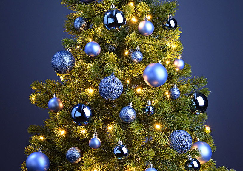 Adornos de Navidad de plástico, lote de 50, azul real Ø3/4/6cm (A/A/P) 23x18x12cm