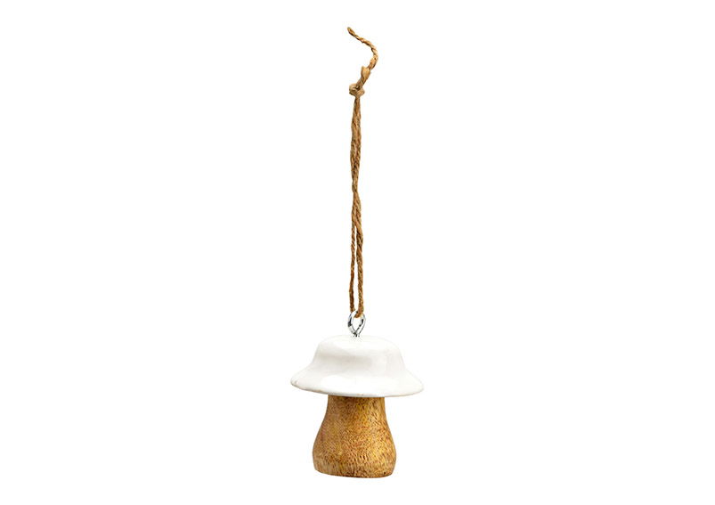 Suspension champignon en bois de manguier blanc (L/H/P) 6x6x6cm