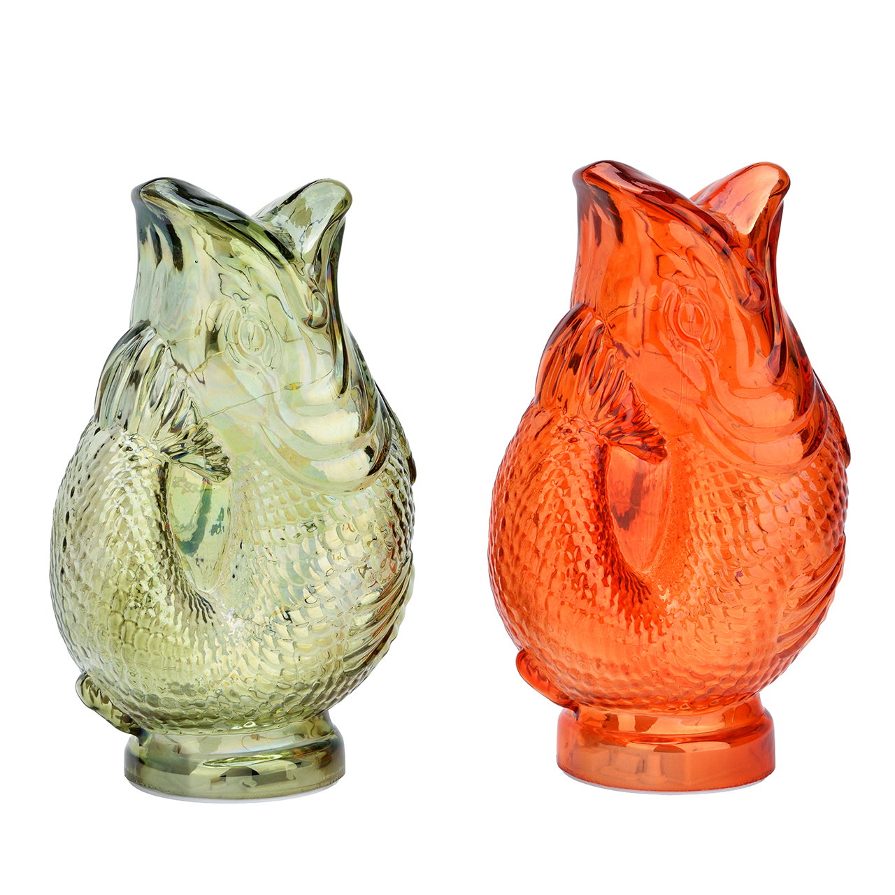 Glassfigur, Fischform, Grün, Orange, Stilglas