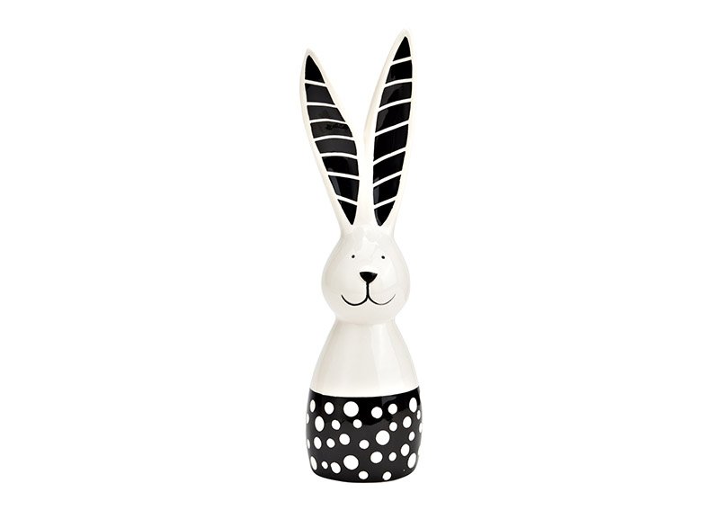Conejo de cerámica negro, blanco (A/A/P) 7x26x7cm
