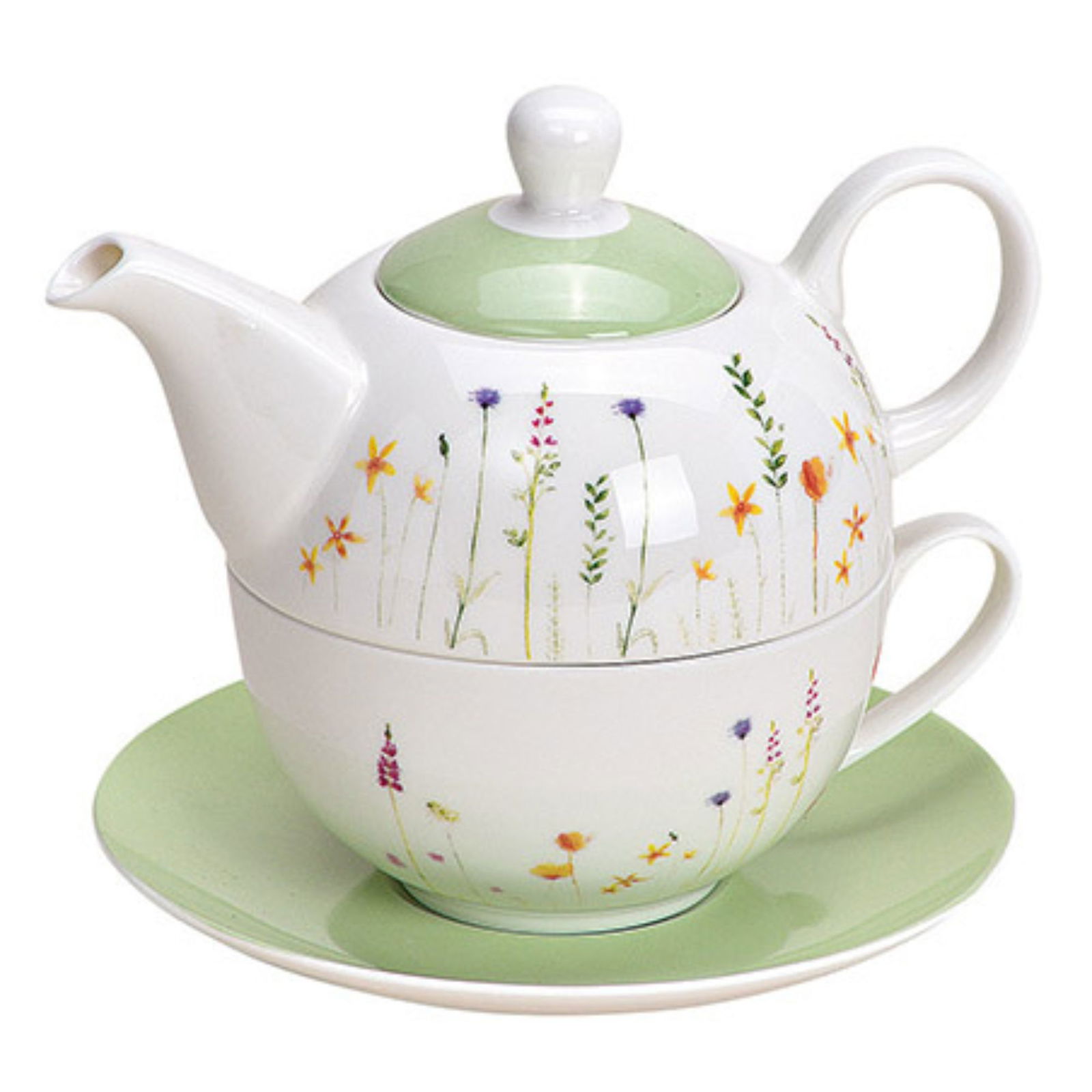 Teekannen Set Blumendekor aus Porzellan Weiß 3er Set, (B/H/T) 16x15x15cm 450ml, Tasse, 200ml Töpferei, Kochgeschirr, Topf, Teekanne, Porzellan