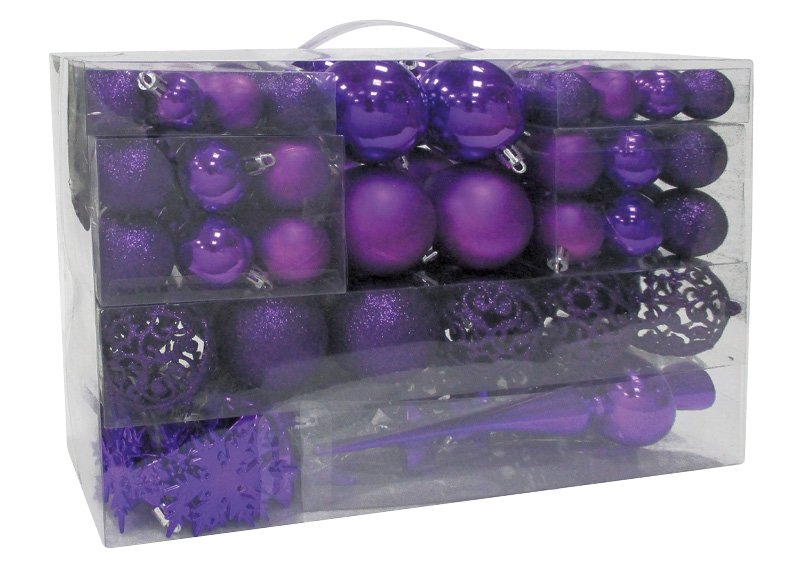 Plastic kerstbal set Paars set van 111, (w/h/d) 36x23x12cm Ø 3/4/6 cm