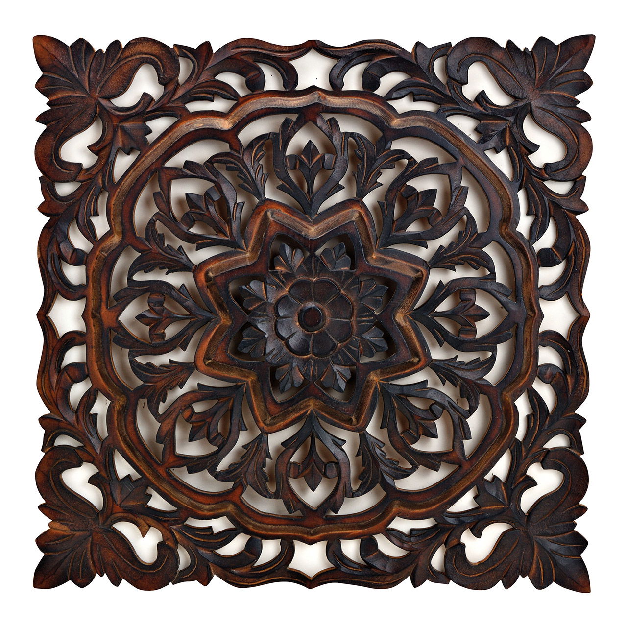 Wall hanger floral decor 3D from wood Brown (W/H/D) 60x60x3cm