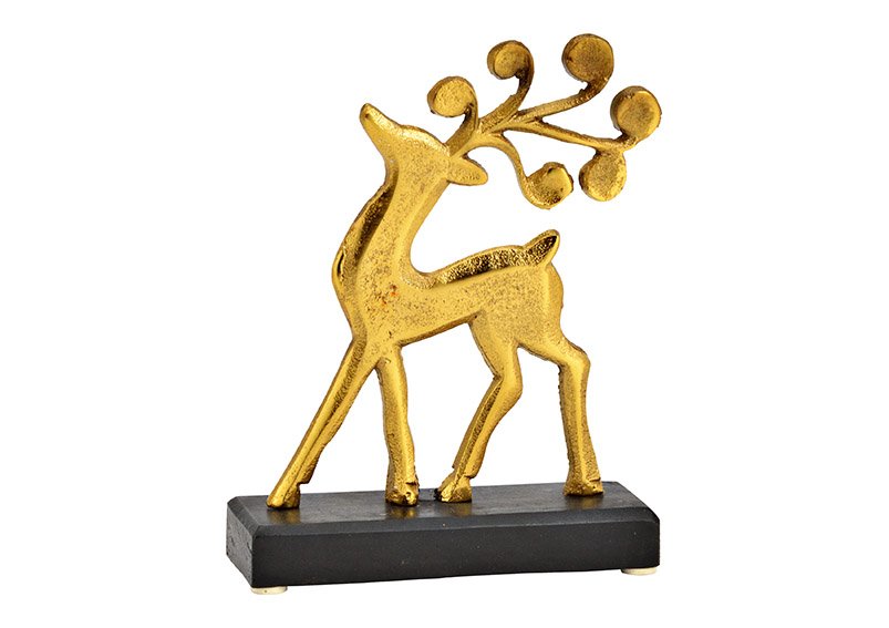 Deer on mango wood base of metal gold, black (W/H/D) 15x19x5cm
