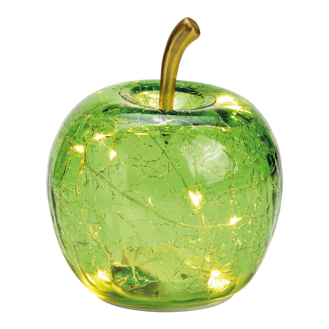 Apfel mit 10er LED mit Timer aus Glas Hellgrün (B/H/T) 11x12x11cm Apple, Essen, Obst, Pflanze, Produzieren