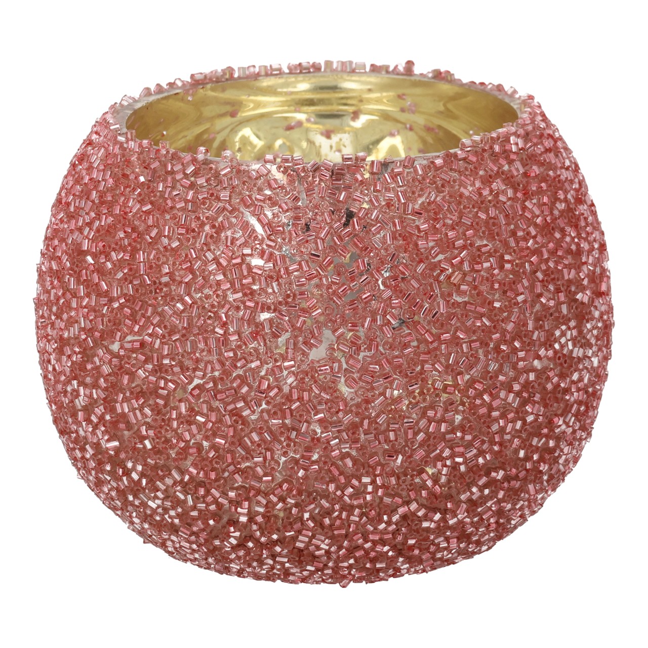 Rosenquarzfarbenes Glas, Becher aus Glas, Kerzenhalter, Glitzerdekoration, Rundes Schmuckstück
