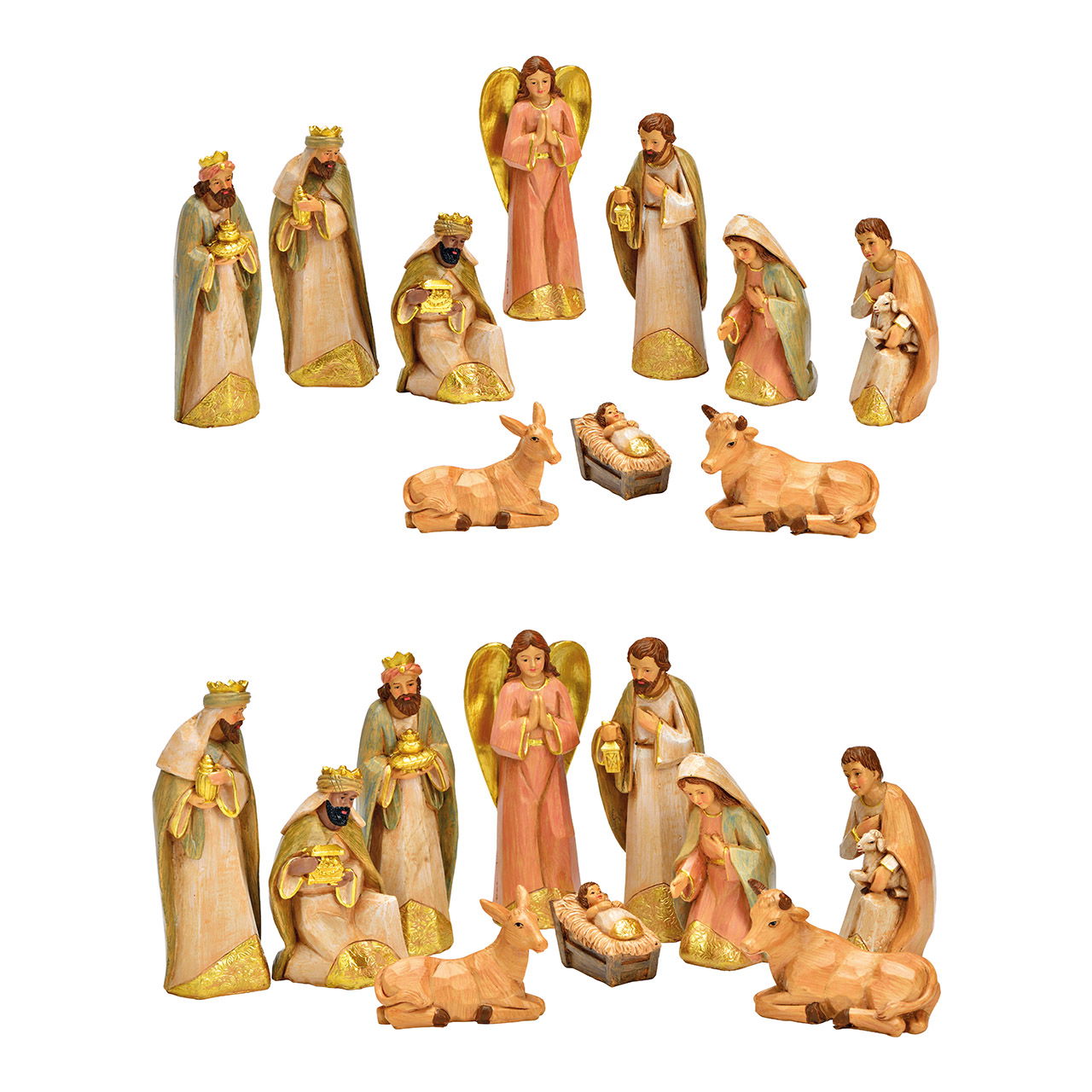 Set de 10 crèches, en poly multicolore (H) 4-15cm