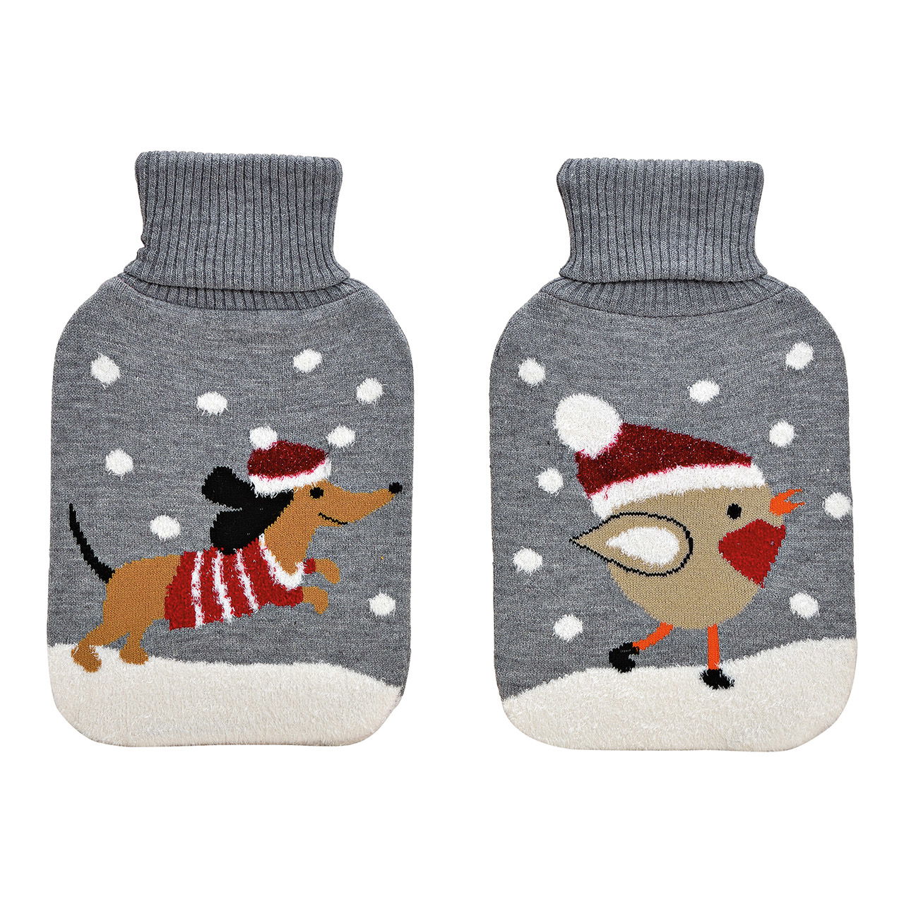 Hot water bottle Christmas dog, bird knitted cover 2L made of plastic gray 2-fold, (W/H/D) 20x33x3cm Hot water bottle Christmas dog, bird knitted cover 2L made of plastic gray 2-fold, (W/H/D) 20x33x3cm
