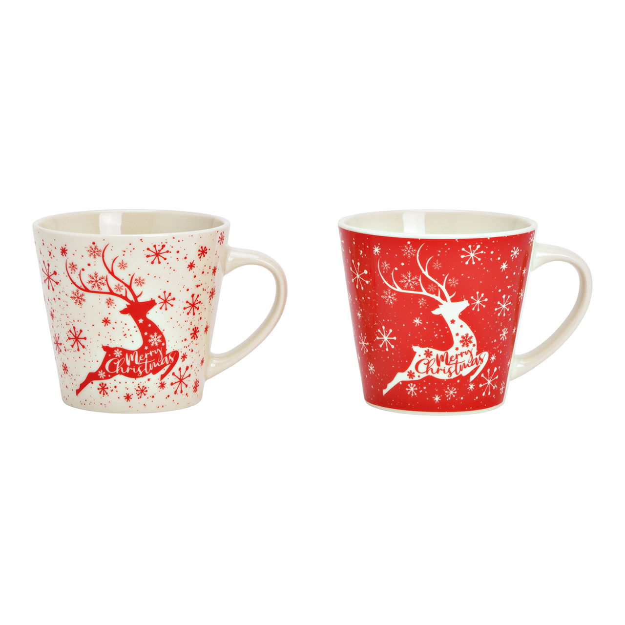 Taza Feliz Navidad, decoración ciervo, de porcelana roja 2 pliegues, (A/A/P) 13x9x9cm 340ml