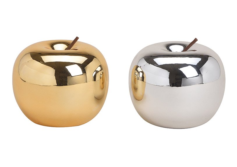 Apple made of ceramic gold, silver 2-asst, (w / h / d) 13x13x13cm