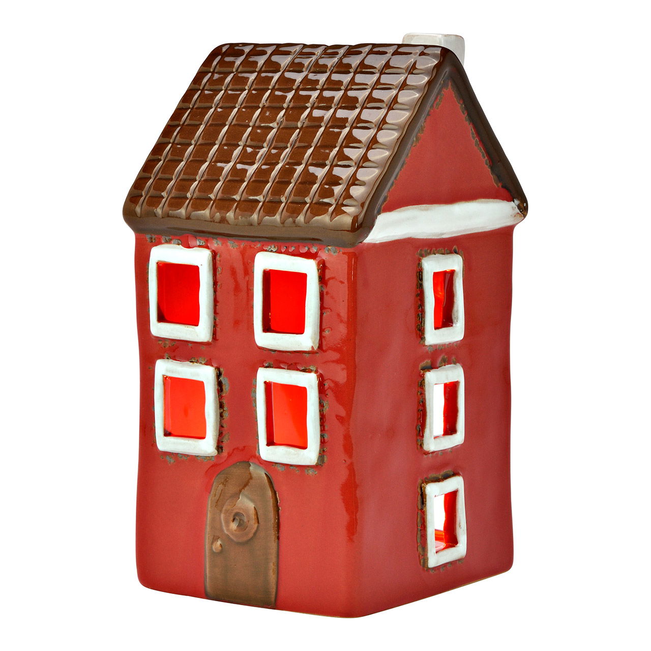 Windlight house made of stoneware, red (W/H/D) 9x18x10cm