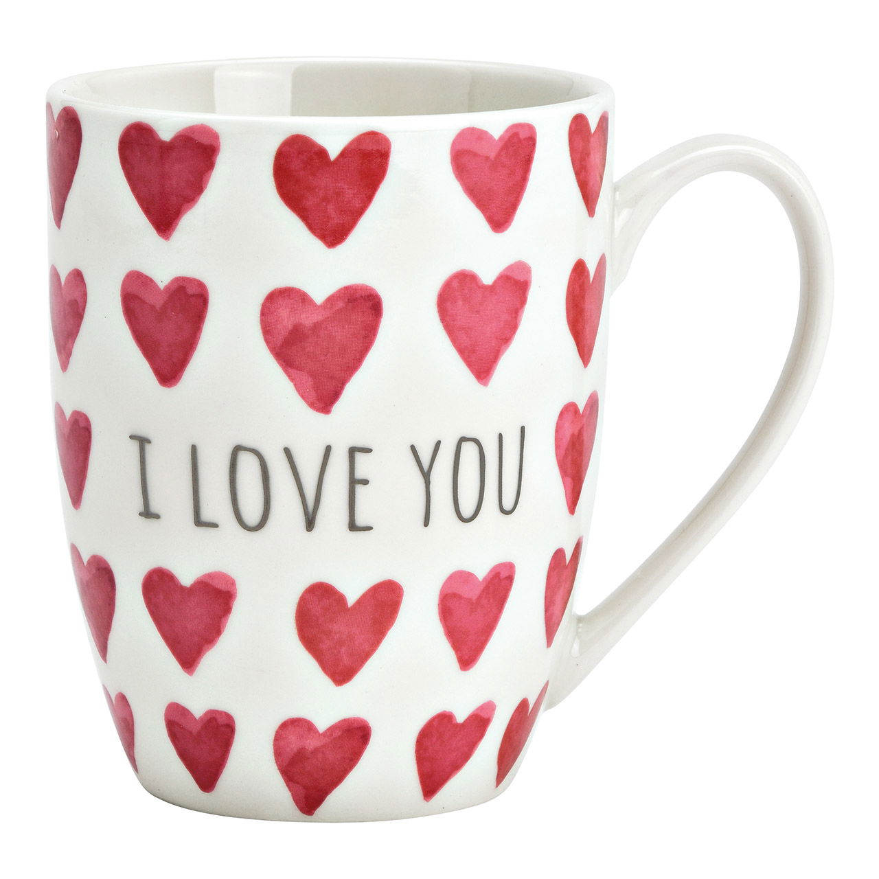 Mug coeur avec inscription, I LOVE YOU, en porcelaine blanche, rose (L/H/P) 11x11x8cm 300ml